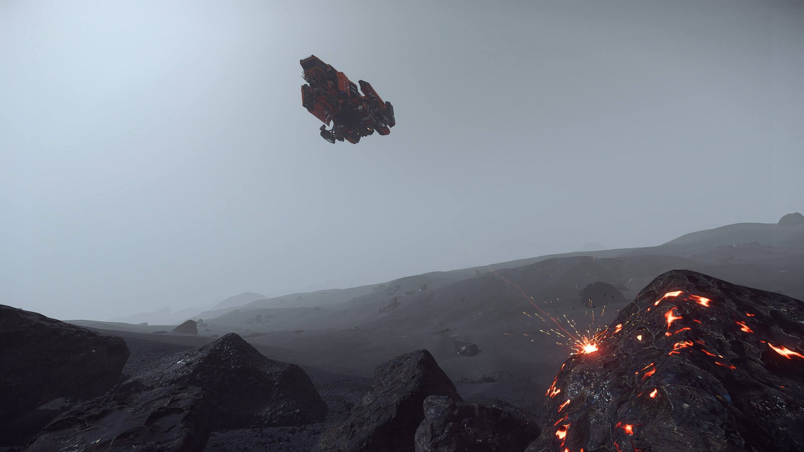 Vaisseau minier DAWNFALL en extraction — division industrie Star Citizen