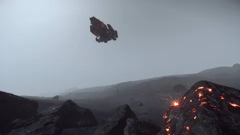 Vaisseau minier DAWNFALL extrait des minerais — industrie Star Citizen