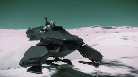Véhicule ground DAWNFALL en traversée discrète sur une plaine enneigée — contrebande Star Citizen