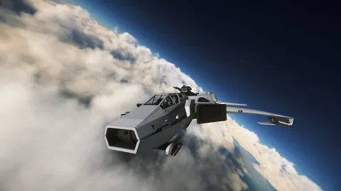 Vaisseau de combat DAWNFALL en vol au-dessus des nuages — protection Star Citizen