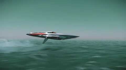 Vaisseau DAWNFALL filant au ras de l'océan — protection Star Citizen
