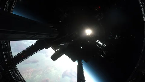 Grande station spatiale en orbite avec planète en arrière-plan — communauté DAWNFALL