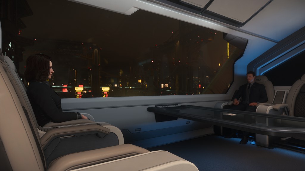 Réunion diplomatique DAWNFALL dans une cabine spatiale — coopération ponctuelle sans alliance permanente, Star Citizen